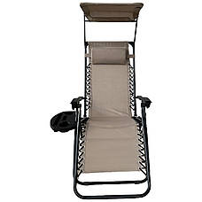 Розкладне крісло шезлонг Zero Gravity LEOBRO з козирком Бежеве, фото 5