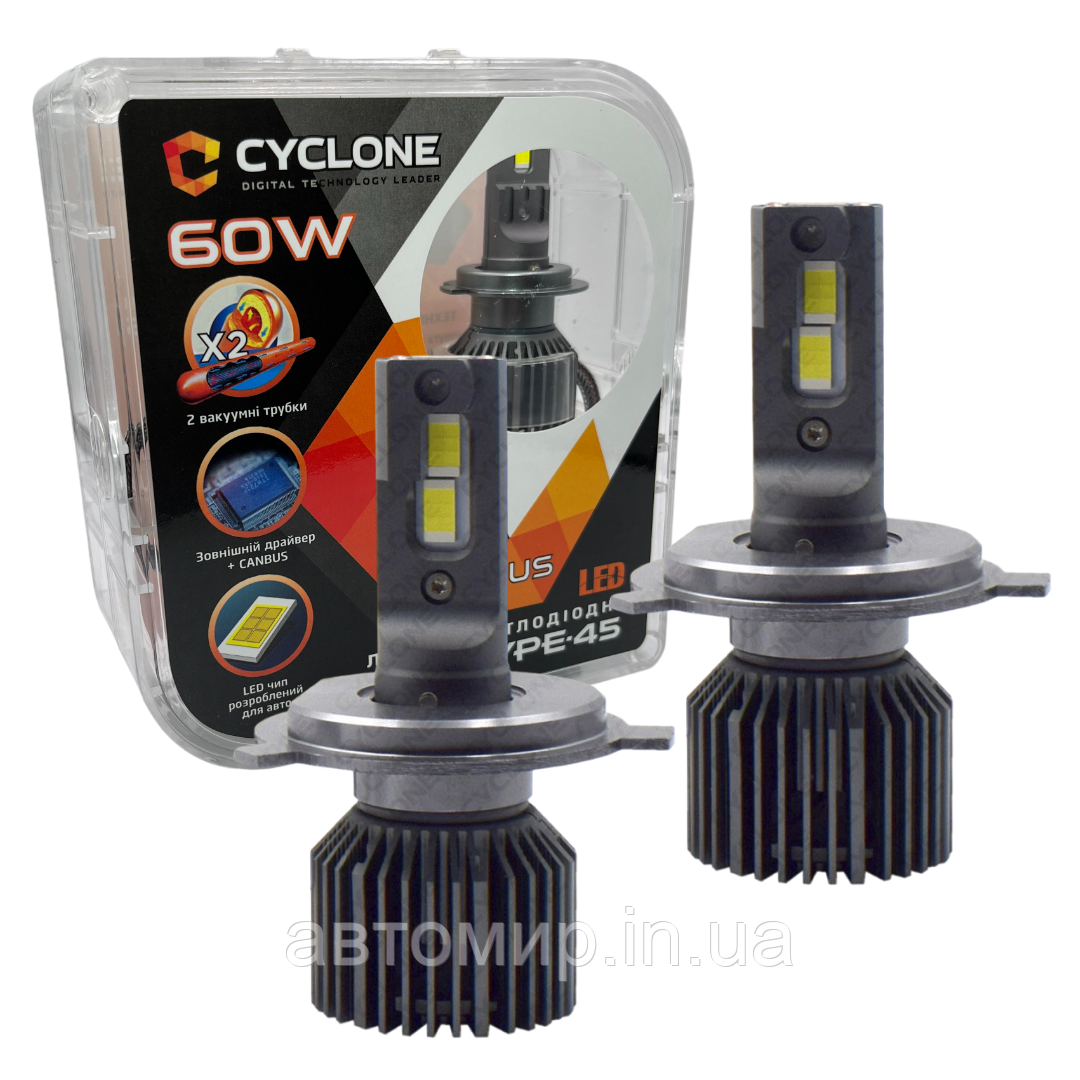 Світлодіодні лампи Cyclone LED H4 H/L 6000K 12000Lm type 45 Can Bus