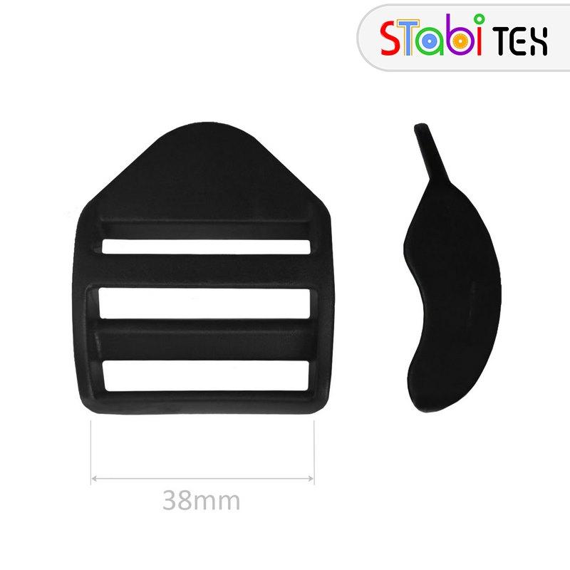 Пряжка затяжка пластикова трищілинна 38мм Чорний, фото 1