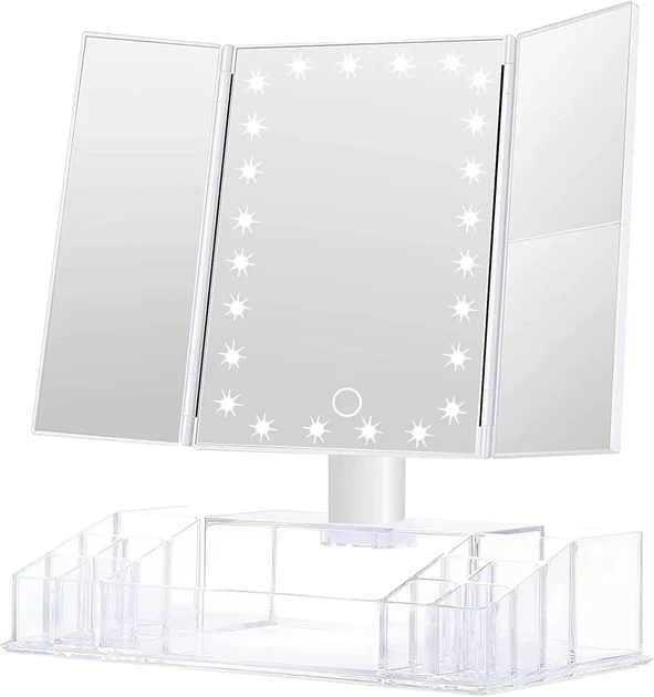 Косметичне дзеркало для макіяжу потрійне з підсвіткою LED та органайзером XW-8-1 Cosmetie mirror 223-57 М
