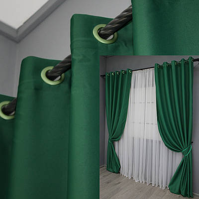 Комплект (2шт. 1,5х2,5м.) штор на люверсах із тканини блекаут "Midnight". Колір зелений. Код 1398ш 37-0257