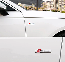 Емблема наклейка на переднє крило S-line AUDI (Ауді) 72 х 15 мм Срібляста, фото 5