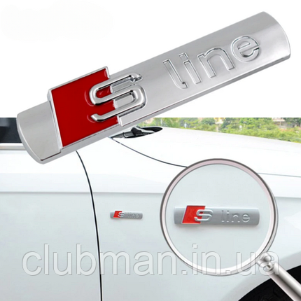 Емблема наклейка на переднє крило S-line AUDI (Ауді) 72 х 15 мм Срібляста, фото 1