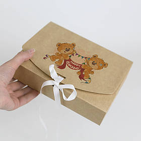 Подарункова Коробка День народження 200*145*50 мм Крафт Коробка із стрічкою зав’язкою