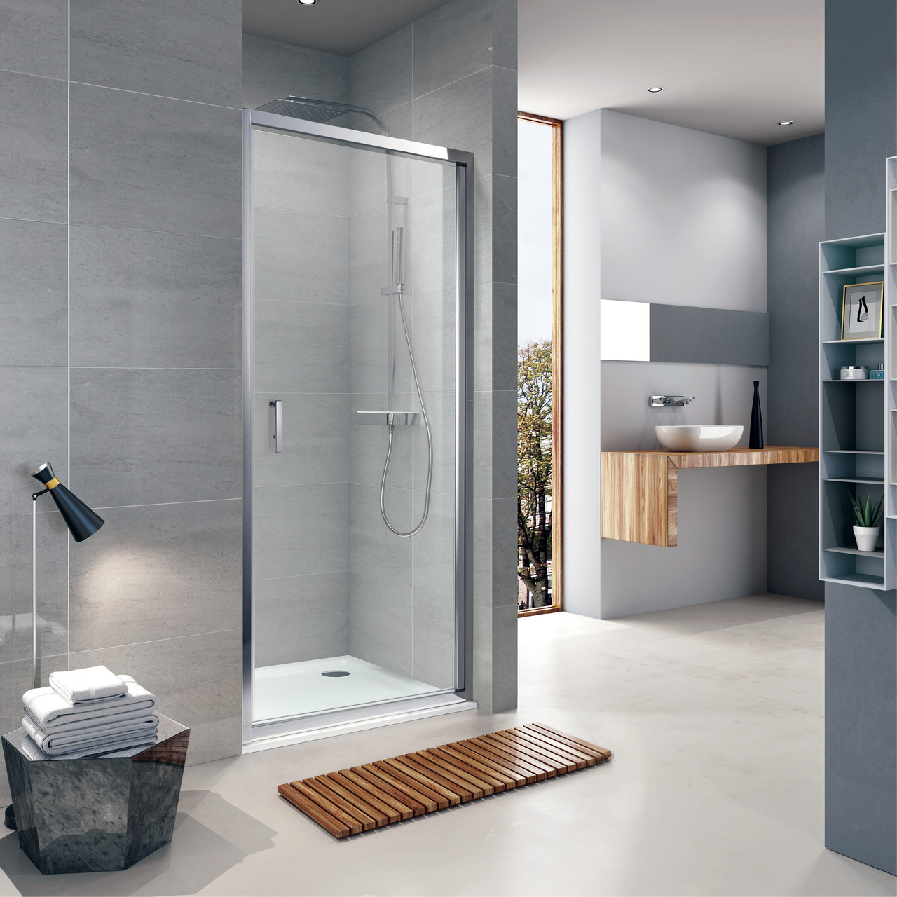 Душові двері Koller Pool NEON NS90C 190х90 см розпашні прозоре скло