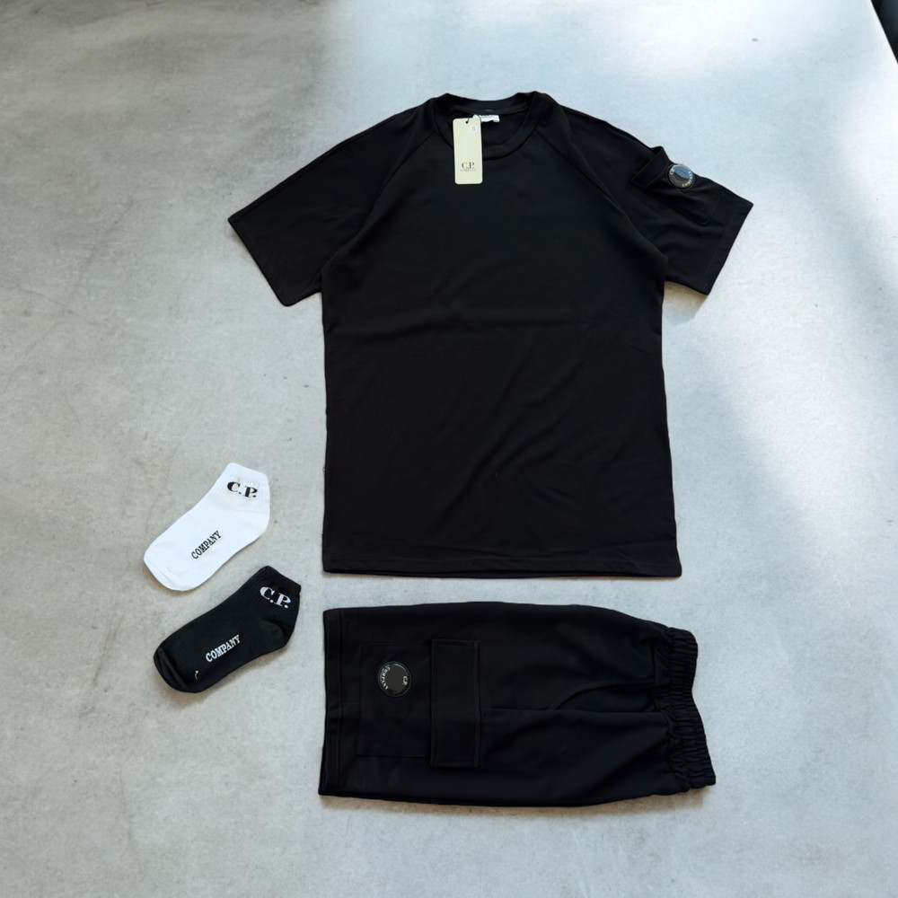 Чоловічий літній костюм Cp Company футболки шорти комплект спортивний Туреччина (чорний). Живе фото