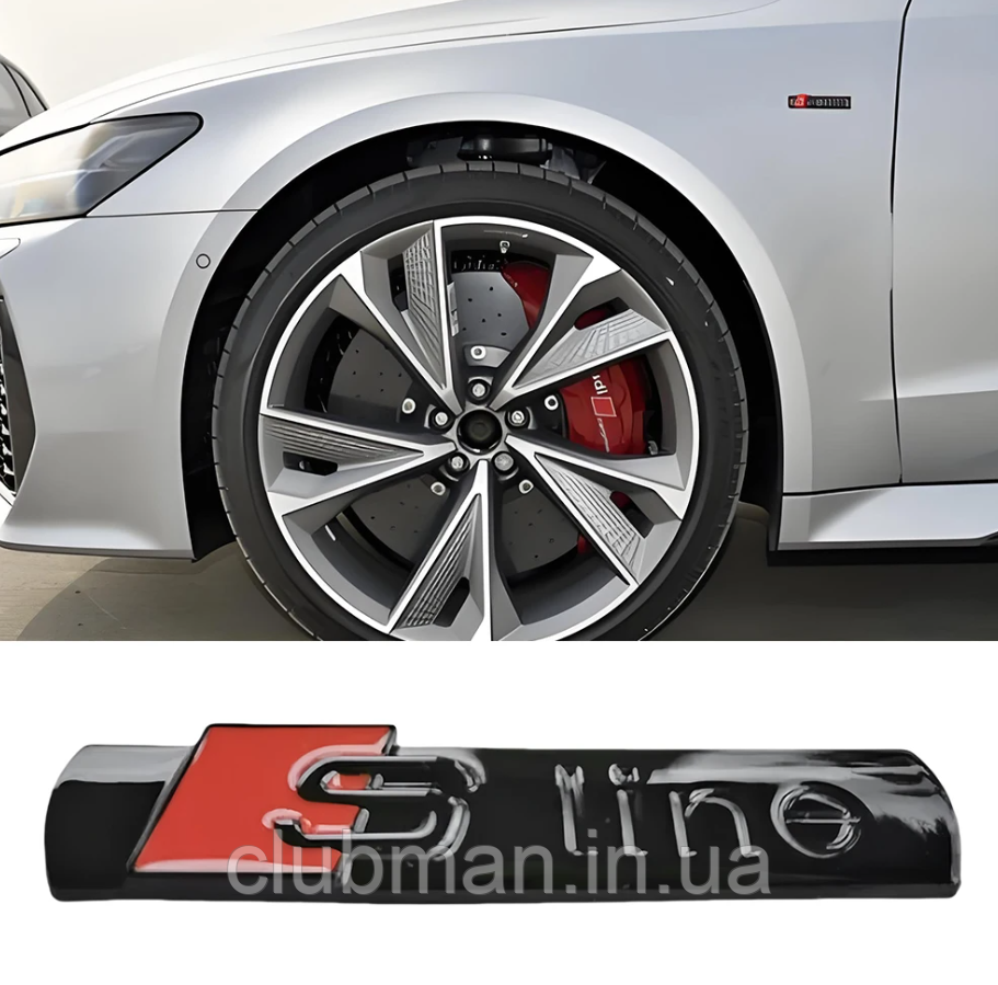 Емблема наклейка на переднє крило S-line AUDI (Ауди) 72 х 15 мм Чорний Глянець