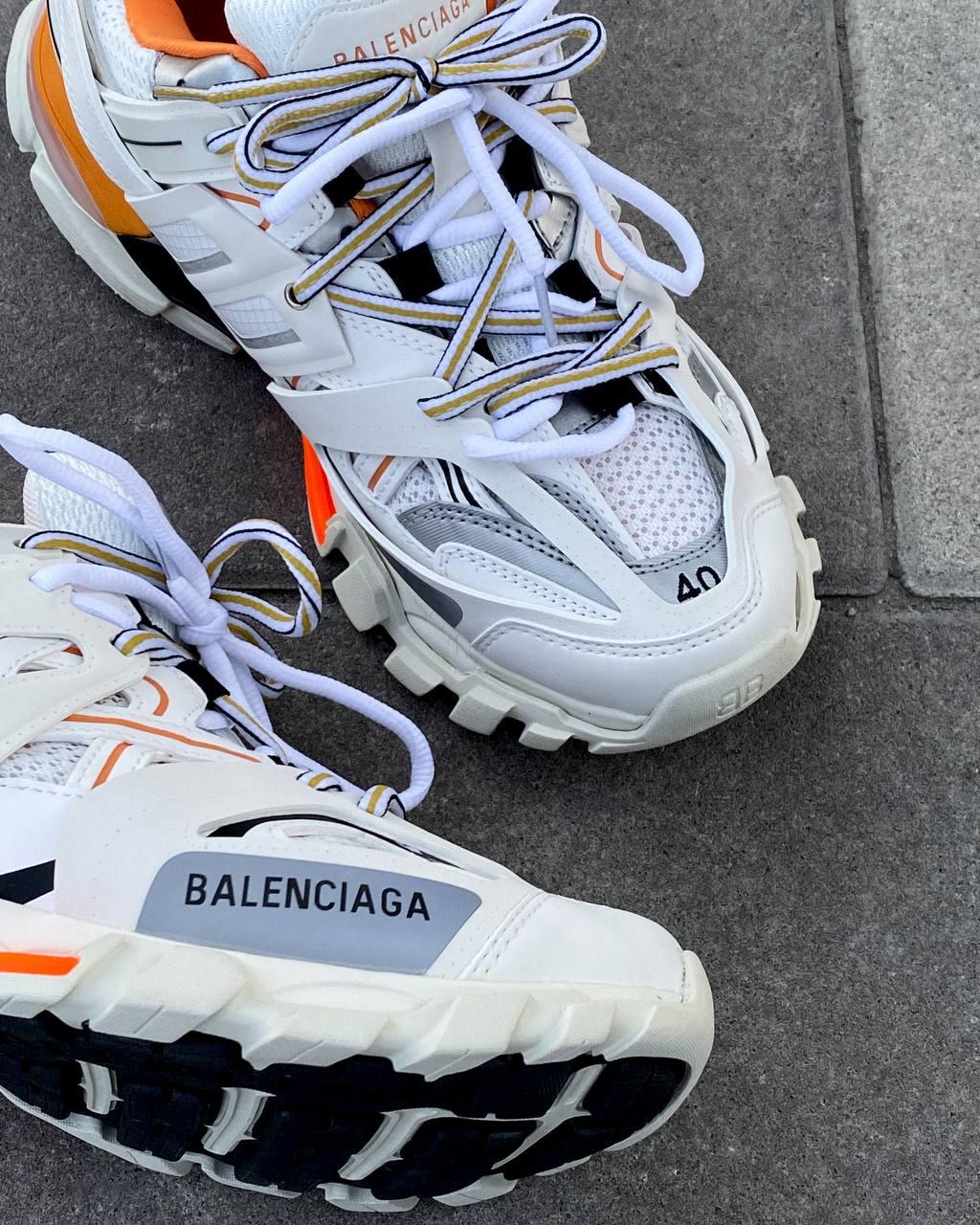Чоловічі кросівки Balenciaga Track 3.0 White/Orange (білі з жовтогарячим) модні демі кросівки BL034 Баленсіага vkross