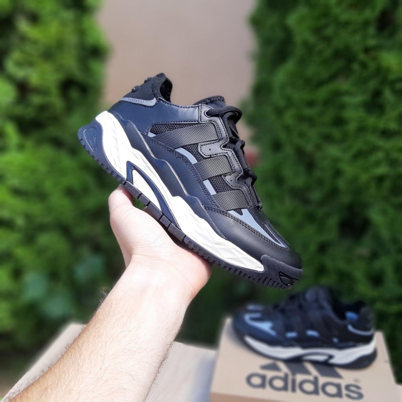 Чоловічі кросівки Adidas Niteball (чорні з білим) стильні повсякденні кроси 11290 Адідас vkross, фото 1