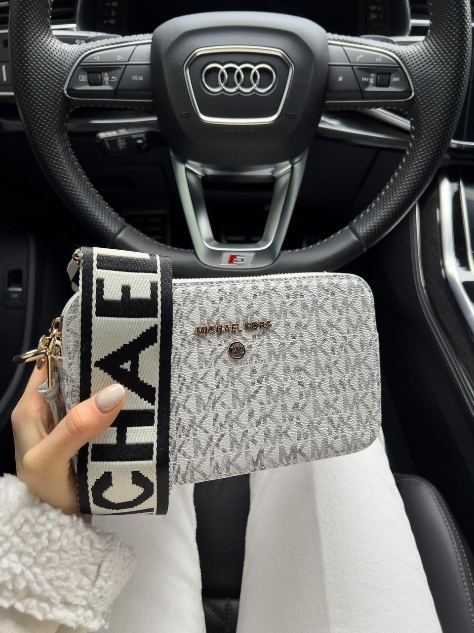 Жіноча сумка Michael Kors (біла із сірим) зручна містка маленька сумочка AS524 vkross
