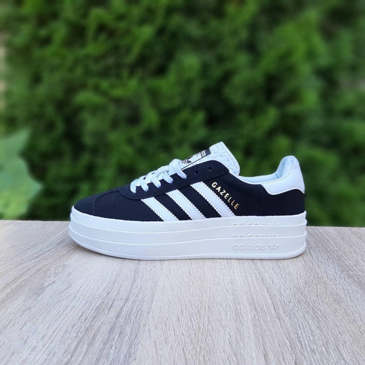 Жіночі демісезонні кросівки Adidas Gazelle Bold (чорні з білим) стильні повсякденні кроси 20808 Адідас vkross, фото 1