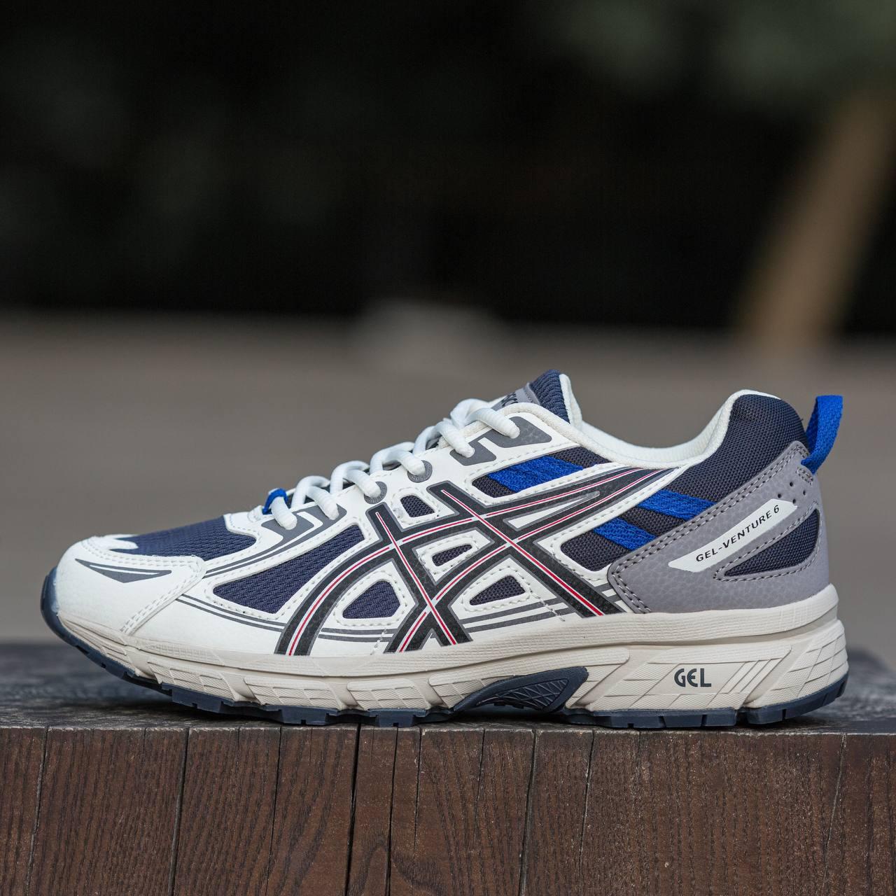 Чоловічі спортивні кросівки Asics Gel-Venture 6 White Blue (білі із синім) модні демі кроси 1781 Асікс vkross