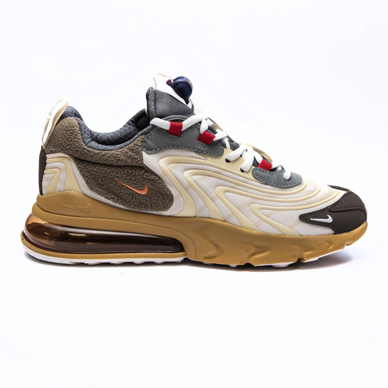 Чоловічі спортивні кросівки Nike Air Max 270 React x Travis Scott (бежеві з коричневим) стильні 1605 Найк vkross