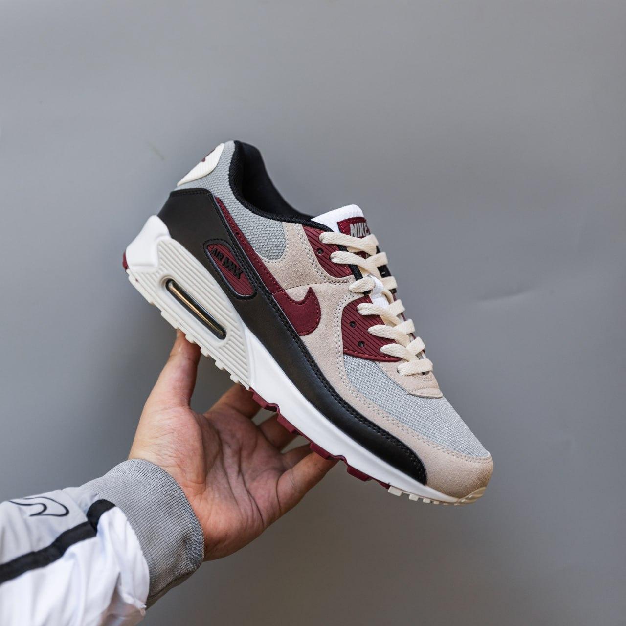 Чоловічі кросівки Nike Air Max 90 (сірі з бордовим) модні спортивні кроси 2729 Найк vkross