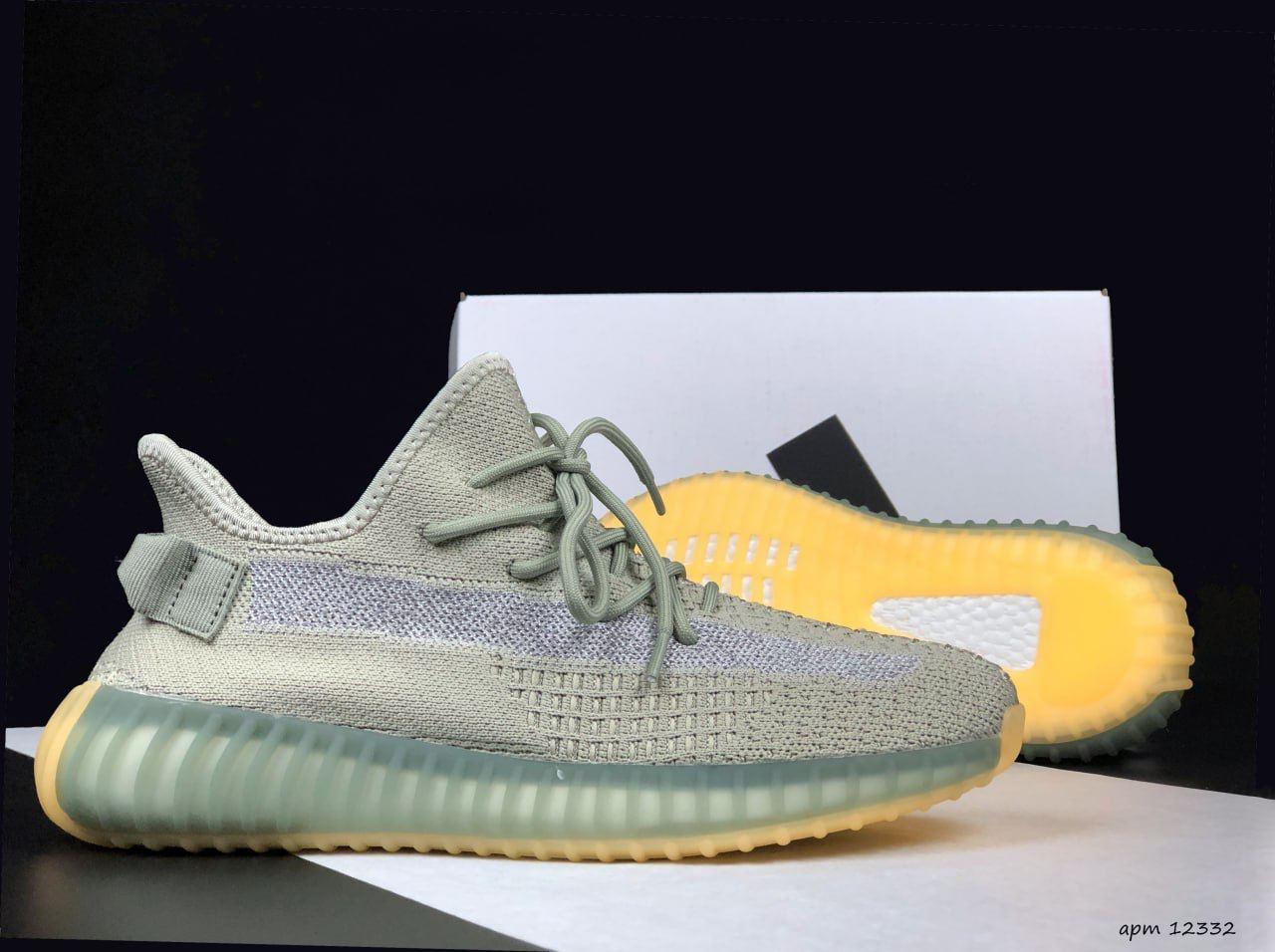 Чоловічі текстильні кросівки Steely Yeezy Boost 350 (сірі з жовтим) стильні кроси 12332 Стилі vkross, фото 1