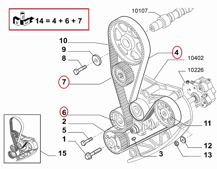 Комплект ГРМ на Fiat Ducato 244 (2002-2006) 2.3JTD, 71773282, 71736716