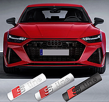 Емблема наклейка на переднє крило S-line AUDI (Ауди) - 72 х 15 мм Чорне лого Хром, фото 6