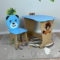 Дитячий блакитний столик "хмарка" зі стільчиком Дерев'яний стіл та стілець для дітей до 7років