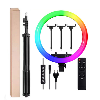 Кільцева LED лампа RGB MJ18 (45см) + штатив 2м