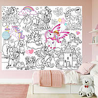 Розмальовка Єдинороги / Unicorn Мега велика розмальовка набір з фломастерами 120х150 см