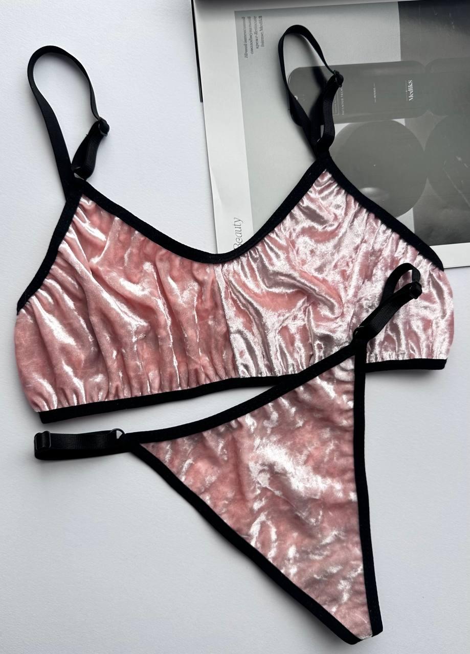 Комплект нижнего белья велюровый, топ и трусики., фото 1