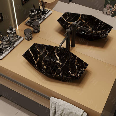 Умивальник (раковина) VBI VENEZIA S MARBLE BLACK MATT накладний, фото 1