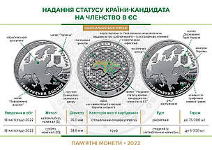 Монета НБУ "Надання статусу країни-кандидата на членство в ЄС" у сувенірній упаковці, фото 6