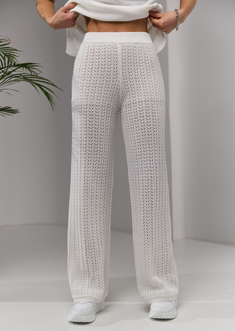 Штани жіночі літні в'язані ажурні білого кольору. Модель 2462.