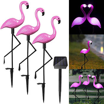 Садовий ліхтар на сонячній батареї 3 шт, Фламінго / Вуличний світильник на акумуляторі / Декоративний ліхтар