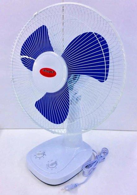 Настільний малошумний вентилятор 50Вт із захисною решіткою Wimpex-WX-1601 Біло-Синій