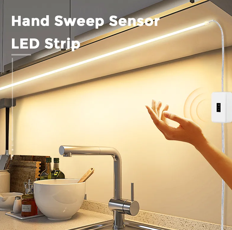 Силіконова Світлодіодна стрічка з датчиком руху 3м USB (Теплий білий-золотистий) / Світлодіодна підсвітка кухні