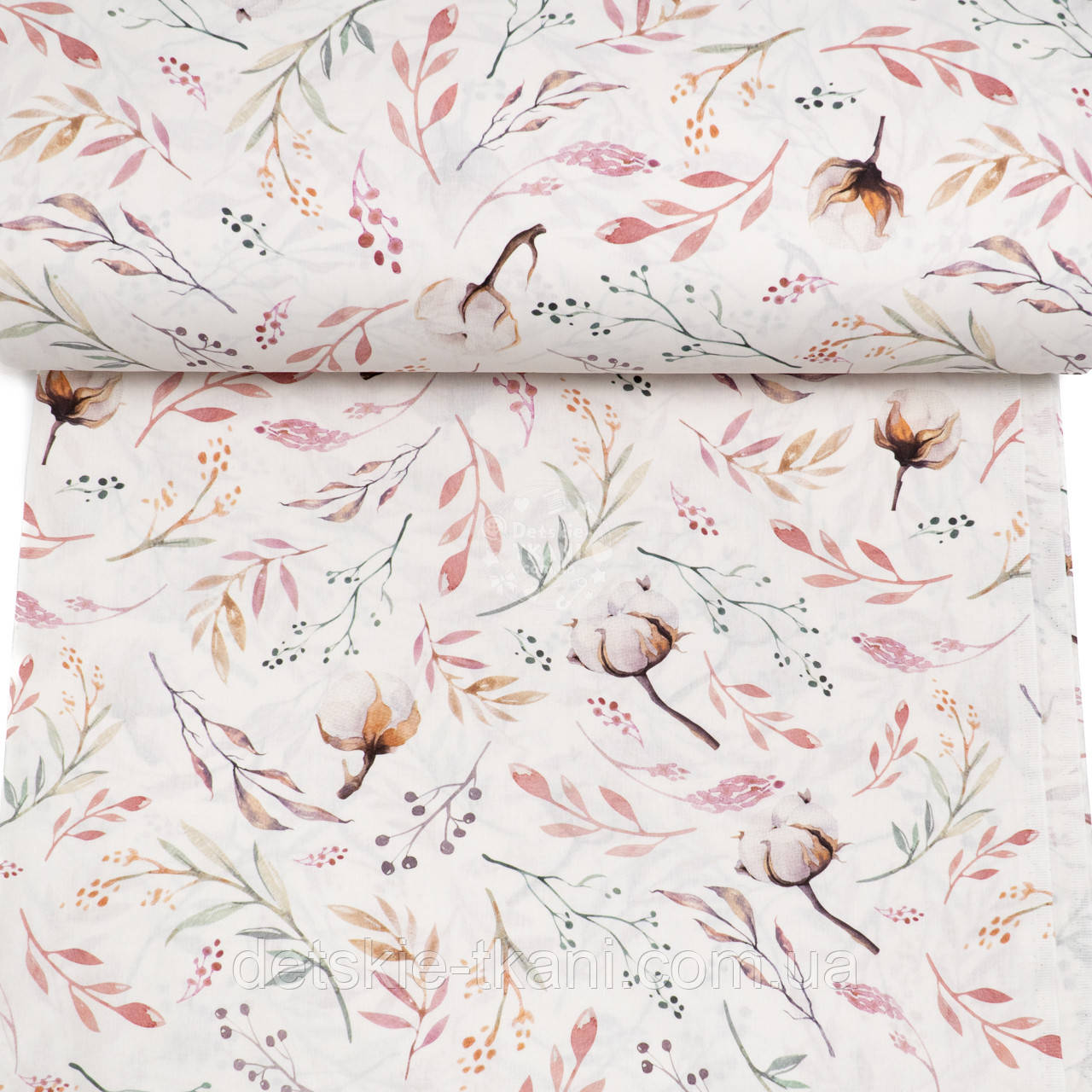 Ранфорс digital з цифровим друком "Бавовна та рожеві гілочки", №5193, фото 1
