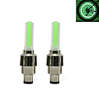 LED-ковпачки на ніпель велосипеда з підсвіткою, діодна мигалка, комплект 2 шт. у зеленому кольорі