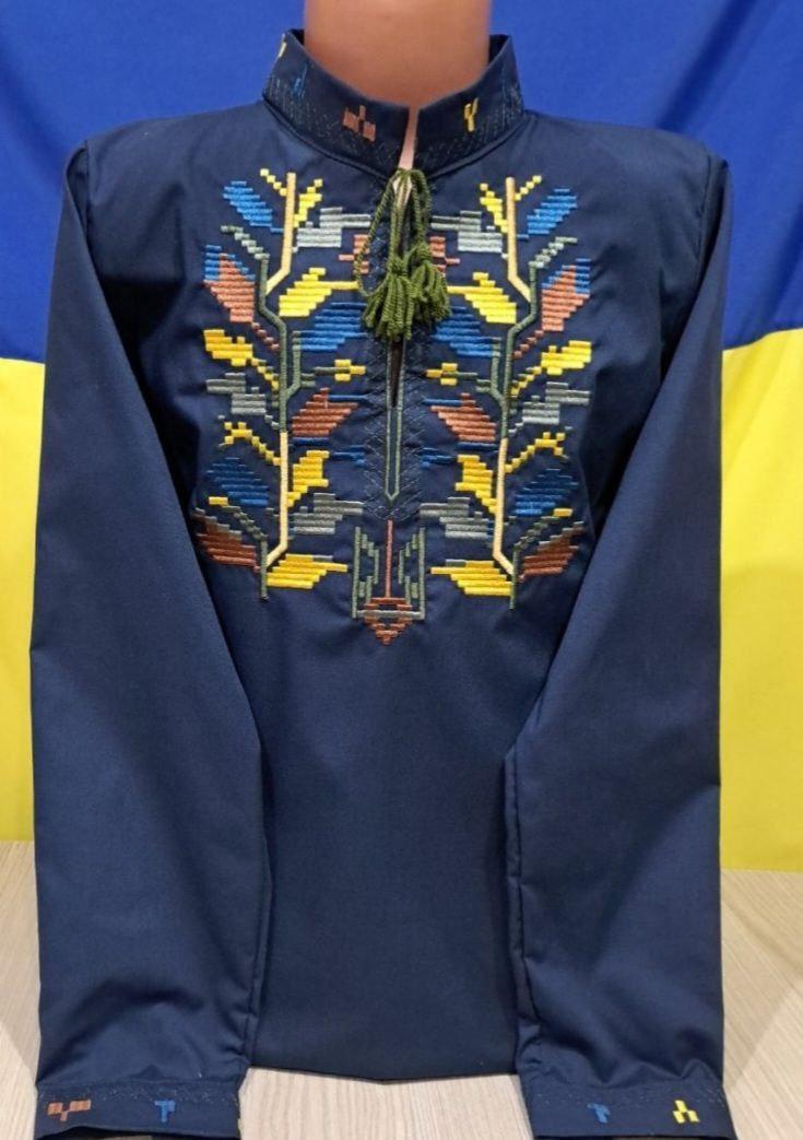 Опт Вишиванка для хлопчиків Дубочок синя довгий рукав р 152-170 підліток