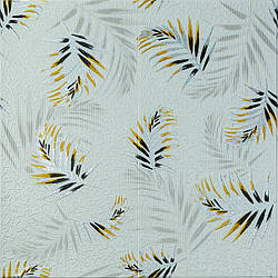 Самоклеюча панель 3Д Пальма Листя на сірому фоні 700х700х4мм Рослинний принт декоративна текстурна