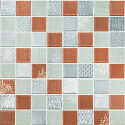 Самоклеюча панель 3Д Коричнева мозаїка Квадрати 700х700х4мм під плитку декоративна текстурна стінова