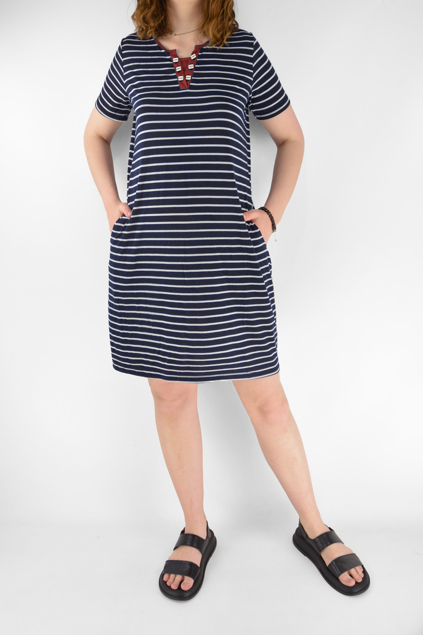 Плаття жіноче літнє нижче коліна Сарафан у горизонтальну смужку у великих розмірах L