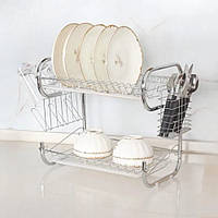 Сушарка двоярусна з нержавіючої сталі на 14 тарілок підставка для посуду сушка настільна з 2 піддонами