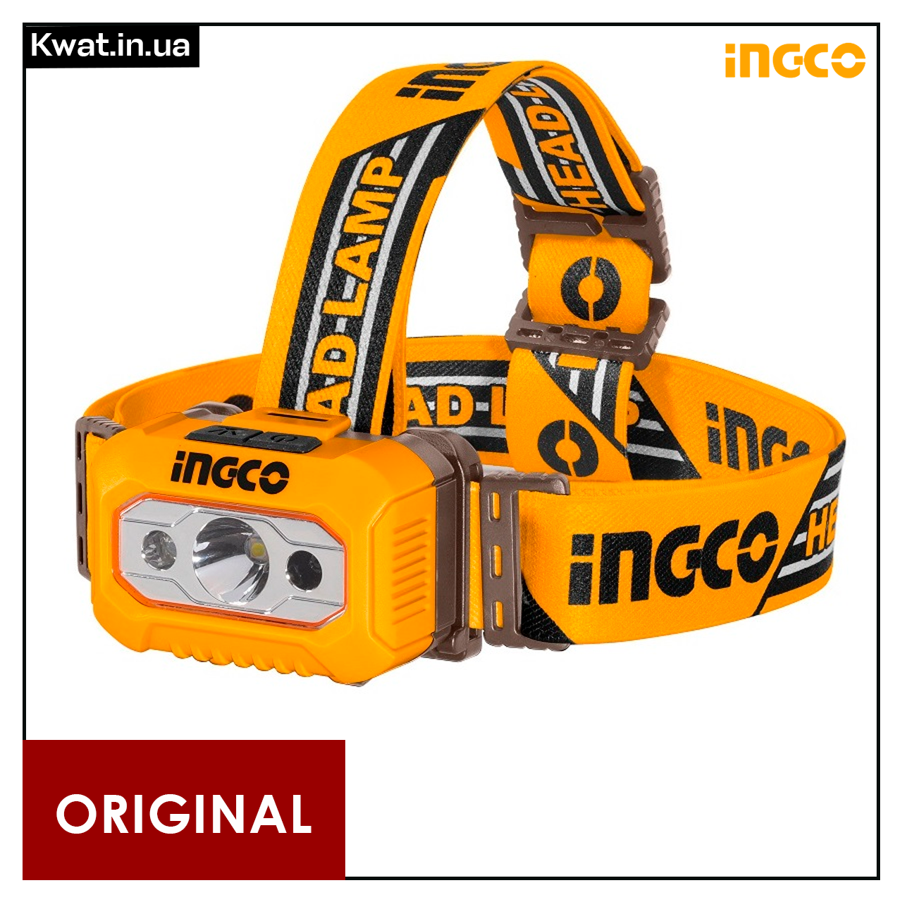 Налобний ліхтар INGCO Захист IPX4 Яскравість 200 лм Живлення ААА 3 шт
