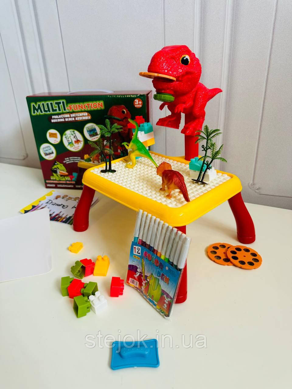 Ігровий столик із проєктором XD 1 C (36) 2 різновиди, столик, конструктор, фігурки динозаврів, фломастери, альбом, фото 1