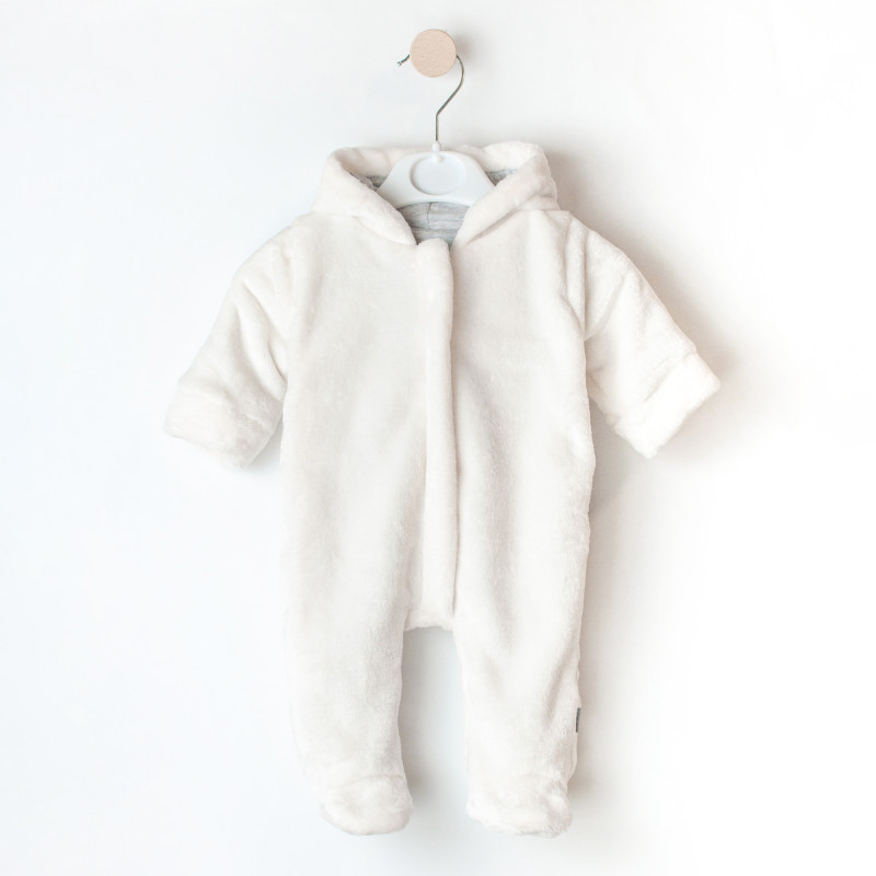 Плюшевий комбінезон дитячий з капюшоном Мишко зріст 68 см (3 - 6 місяця) Malena Молочний, фото 1
