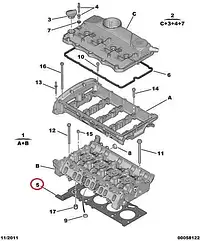 Прокладка ГБЦ 1.1 мм на Fiat Ducato 250, Peugeot Boxer 3, Citroen Jumper 3 (2006-2014), 2.2, 9659197480