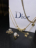Підвіска потрійна та сережки Діор з логотипом і перлами, позолота 18 К (можна окремо), фото 2