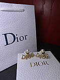 Підвіска потрійна та сережки Діор з логотипом і перлами, позолота 18 К (можна окремо), фото 5