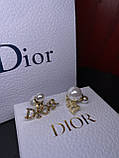 Підвіска потрійна та сережки Діор з логотипом і перлами, позолота 18 К (можна окремо), фото 4