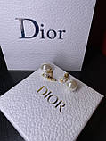 Сережки Діор з перлинами, позолота 18 К, фото 3