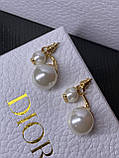 Сережки Діор з перлинами, позолота 18 К, фото 2