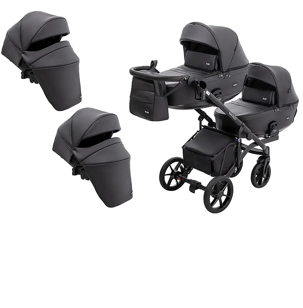 Коляска 2 в 1 для двійнят Bair Kiwi DUO ECO BKD-15 чорна