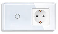 Сенсорний Wi-Fi + BLE вимикач (1кл.) + Розетка (1 шт.) 1DAL | Білий Скло (G157D-SW1G.WF-ST.WT), фото 3