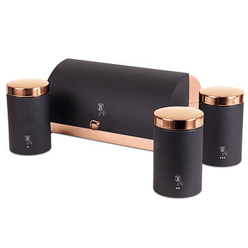 Набір 4 пр хлібниця та 3 ємності для зберігання з нержавіючої сталі Berlinger Haus BLACK ROSE Collection BH 6731